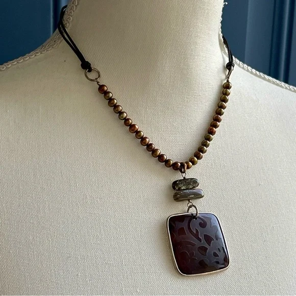 SILPADA | Retired Black Pen Shell Carved Pendant Sterling Silver 15"+3" Necklace - Picture 11 of 14